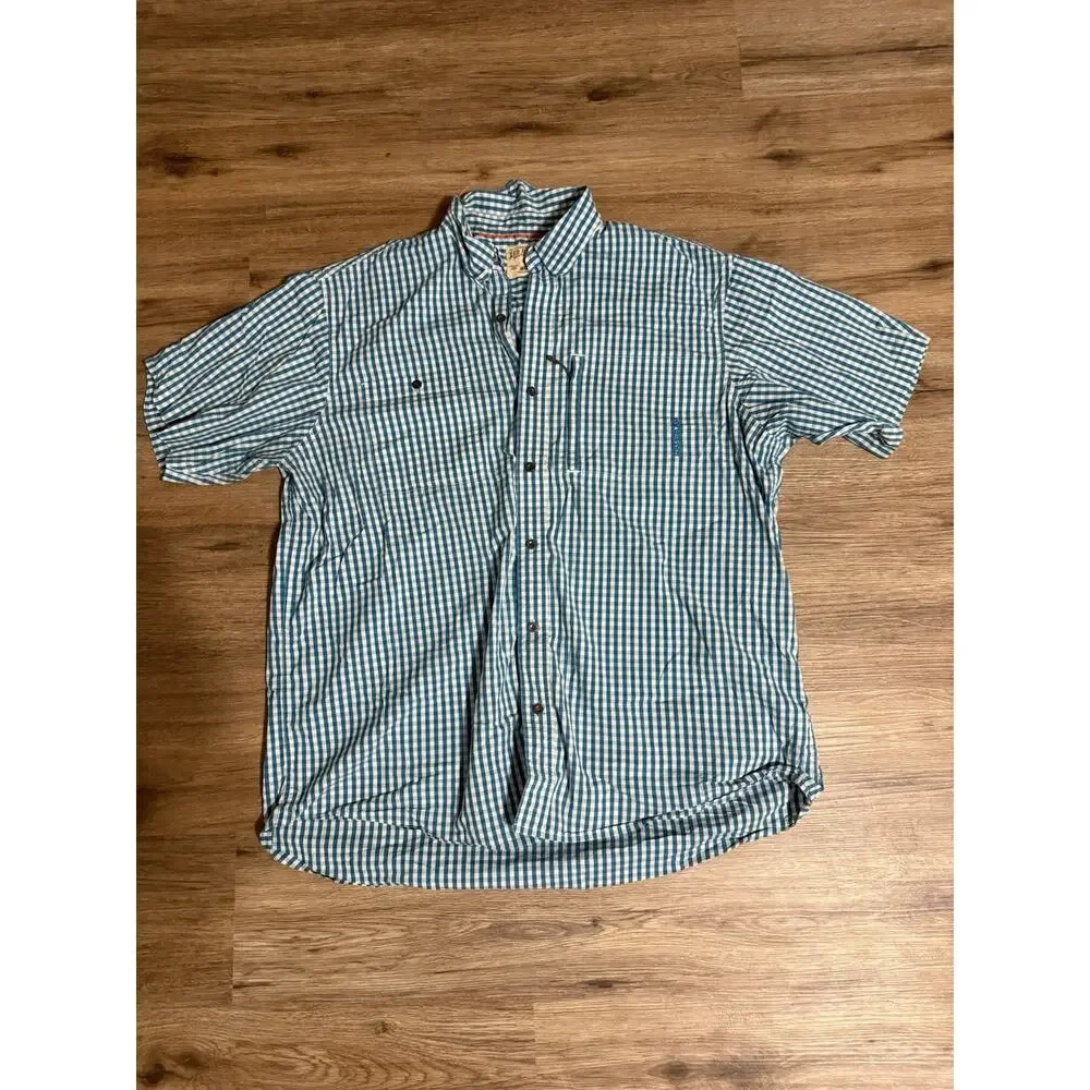RedHead Men's 2XL Gingham Fishing Shirt Short Sleeve Blue White Vented Zipper